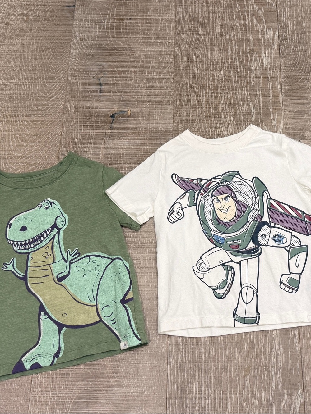 GAP/Pixar Kids Short Sleeve Tees - Green Dino & White Buzz Lightyear Prints